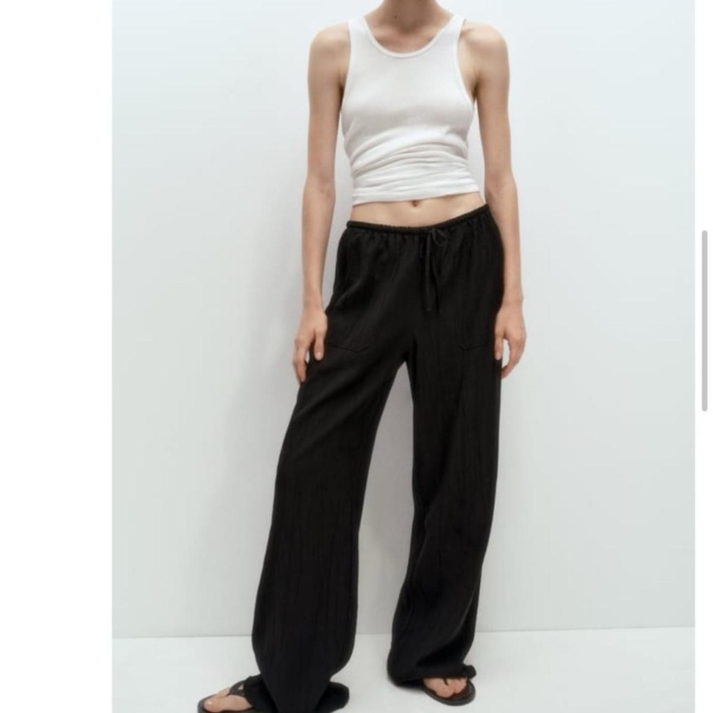 Zara casual loose flowy black crinkle pants